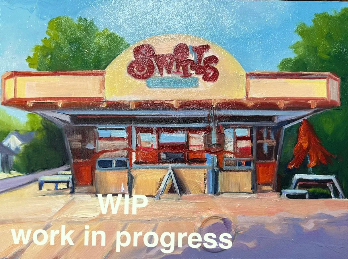 A scoop of memory 🍦✨
Remember lining up at Swirls, sun on your face, dreaming of that perfect flavor? I do&mdash;as a grade 11 kid slinging cones from those windows, never imagining I&rsquo;d paint this Medicine Hat gem years later.
WIP: 12x16 oil o