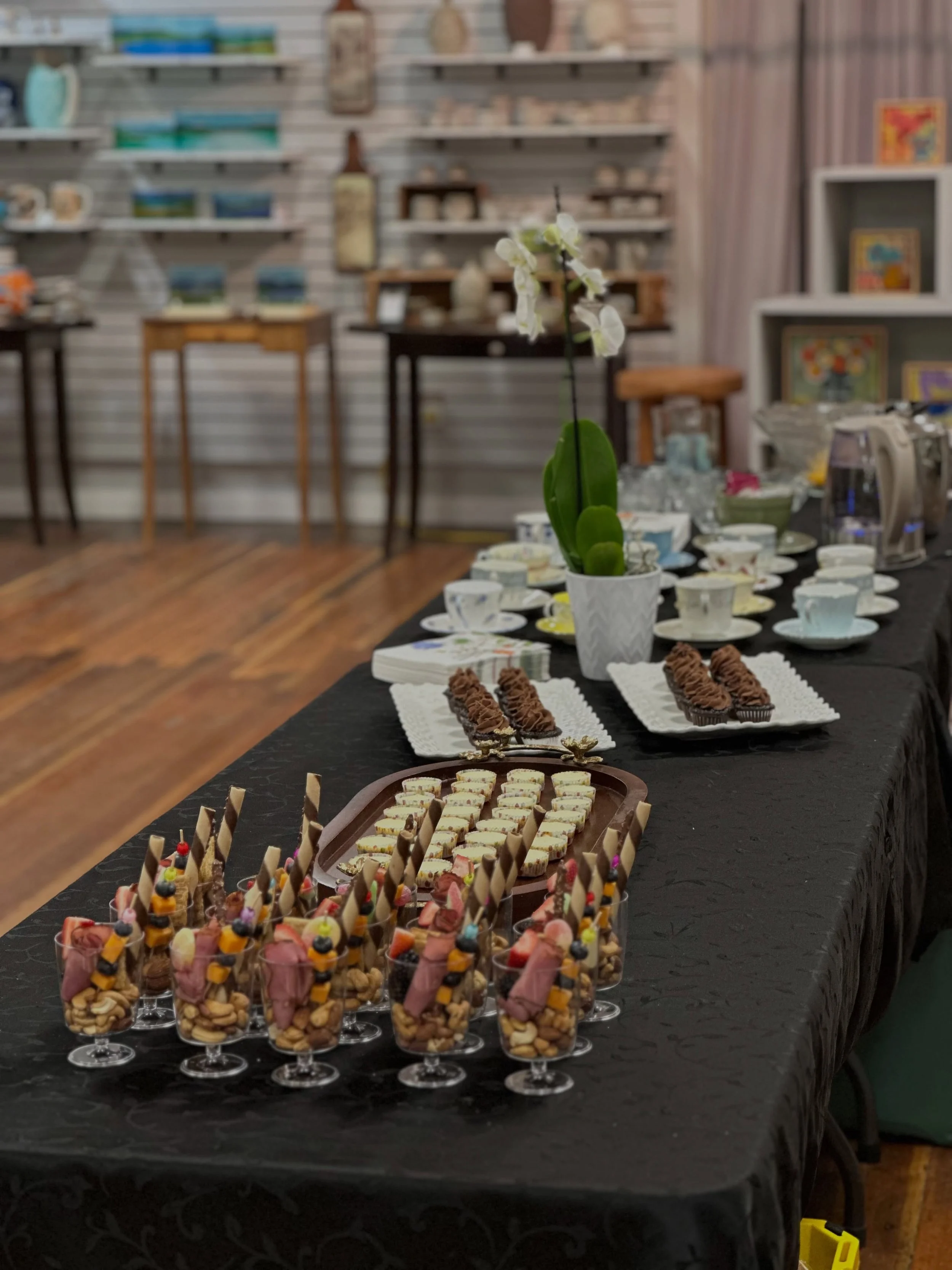 Tea and Tastes happening tonight for the @artroomon2nd show opening for @jackiedeblasio 
Stop by to view the beautiful pieces created by Jackie. 
&ldquo;Remembrance&rdquo; 
explores the quiet return to our truest essence, which has
always been presen