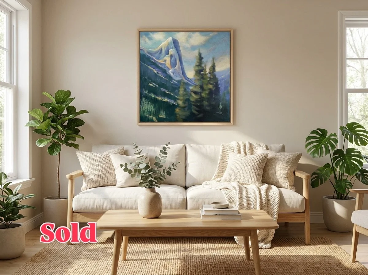 I recently revisited this mountain painting from a couple of years ago&mdash;refining the sky and adding a bit more drama to the peak. It finally felt like it did this landscape justice.
Now it&rsquo;s found its home. SOLD and hanging beautifully in 