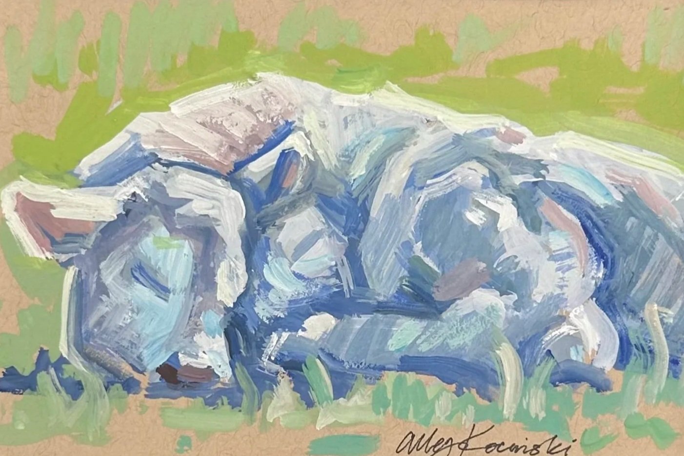 Baby Cow 3x4.5 gouache, available