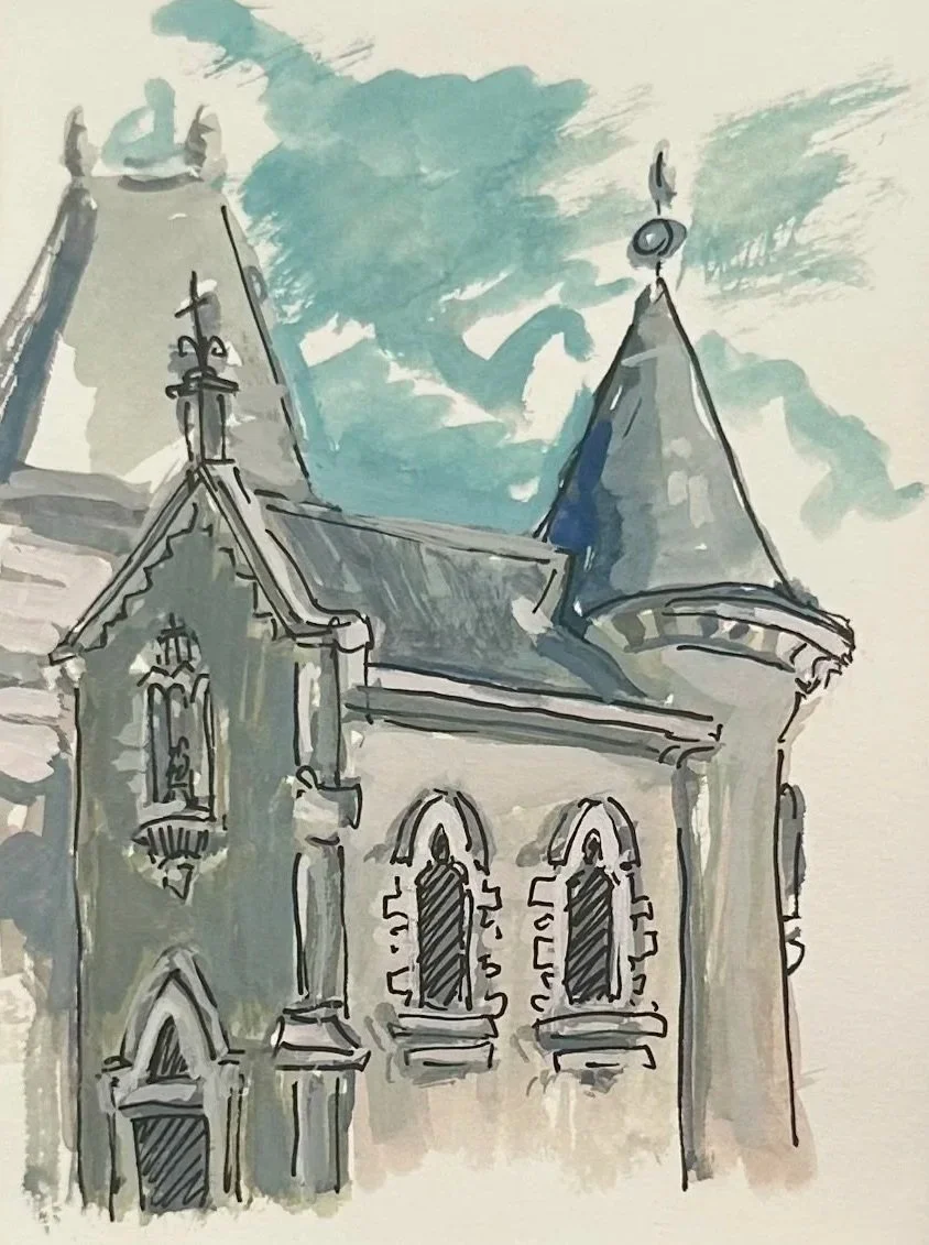 Chapel 3x4 gouache, available