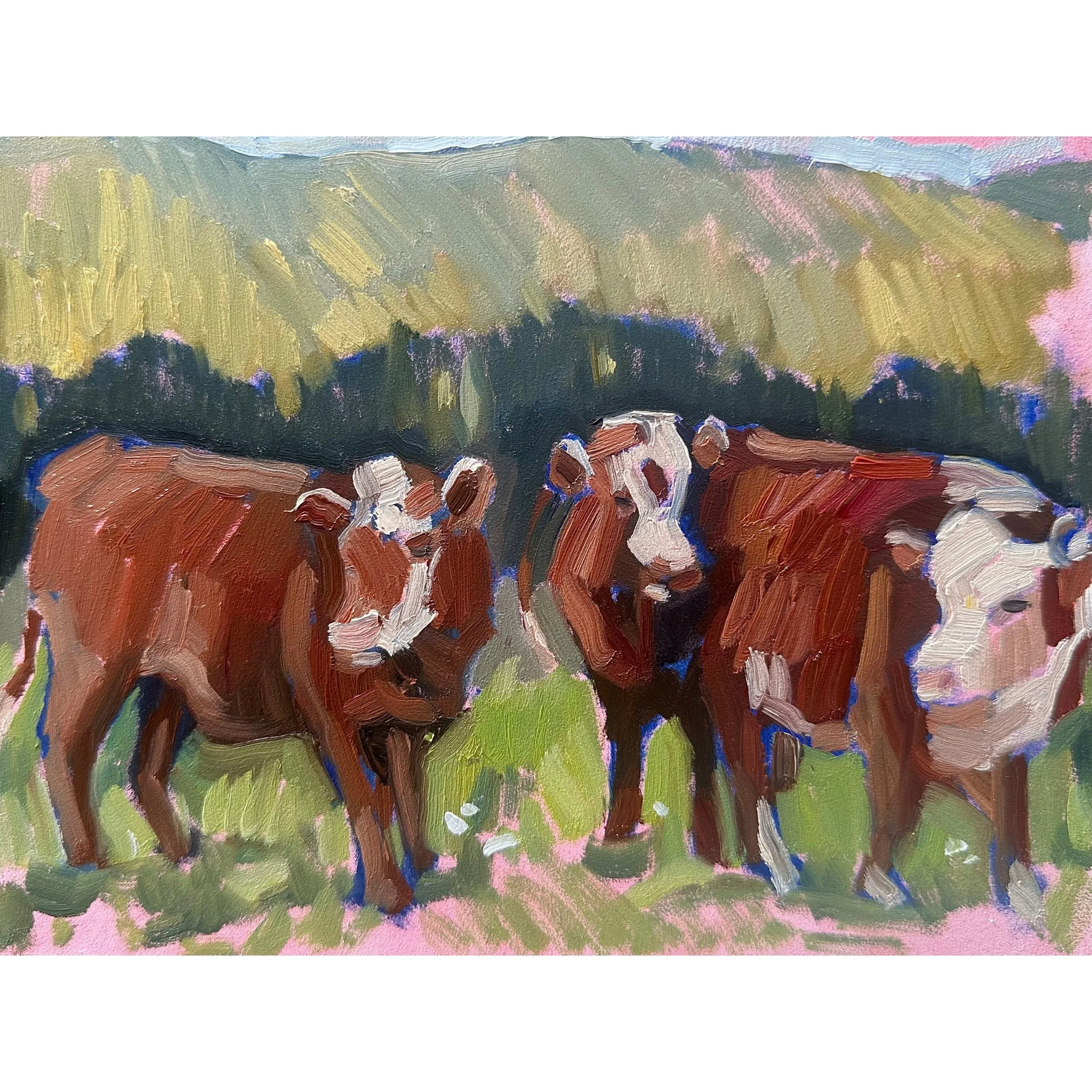 Three Brown Cows - 6x8