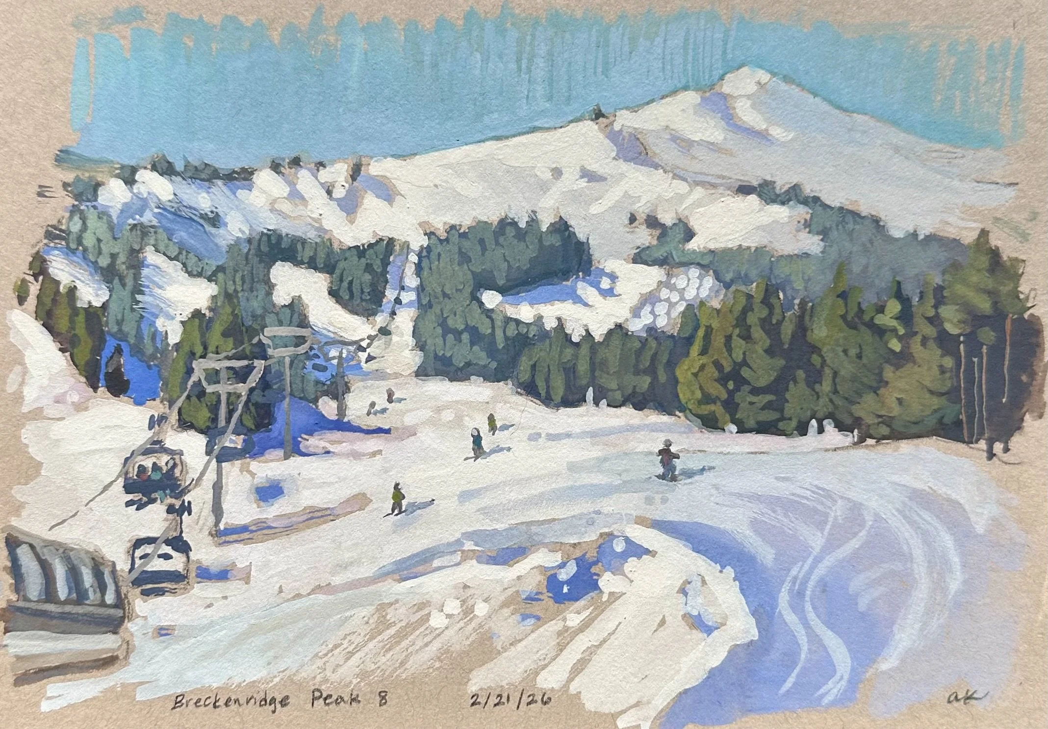 Breckenridge Peak 8, Gouache, 5x8, Available