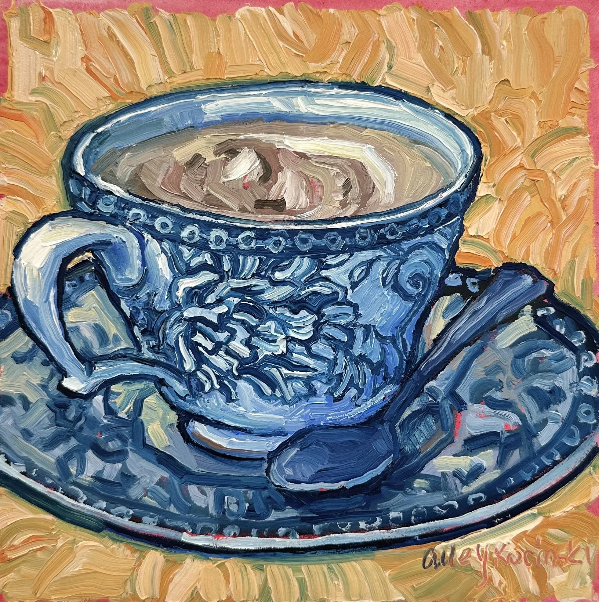 Cocoa in a Teacup 8x8 oil, available