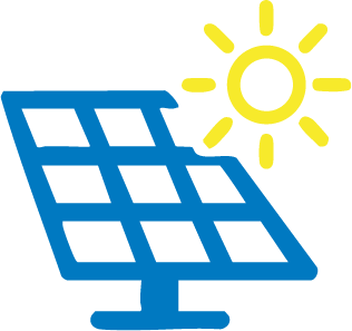 Illustration of a solar panel with a sun shining above it.