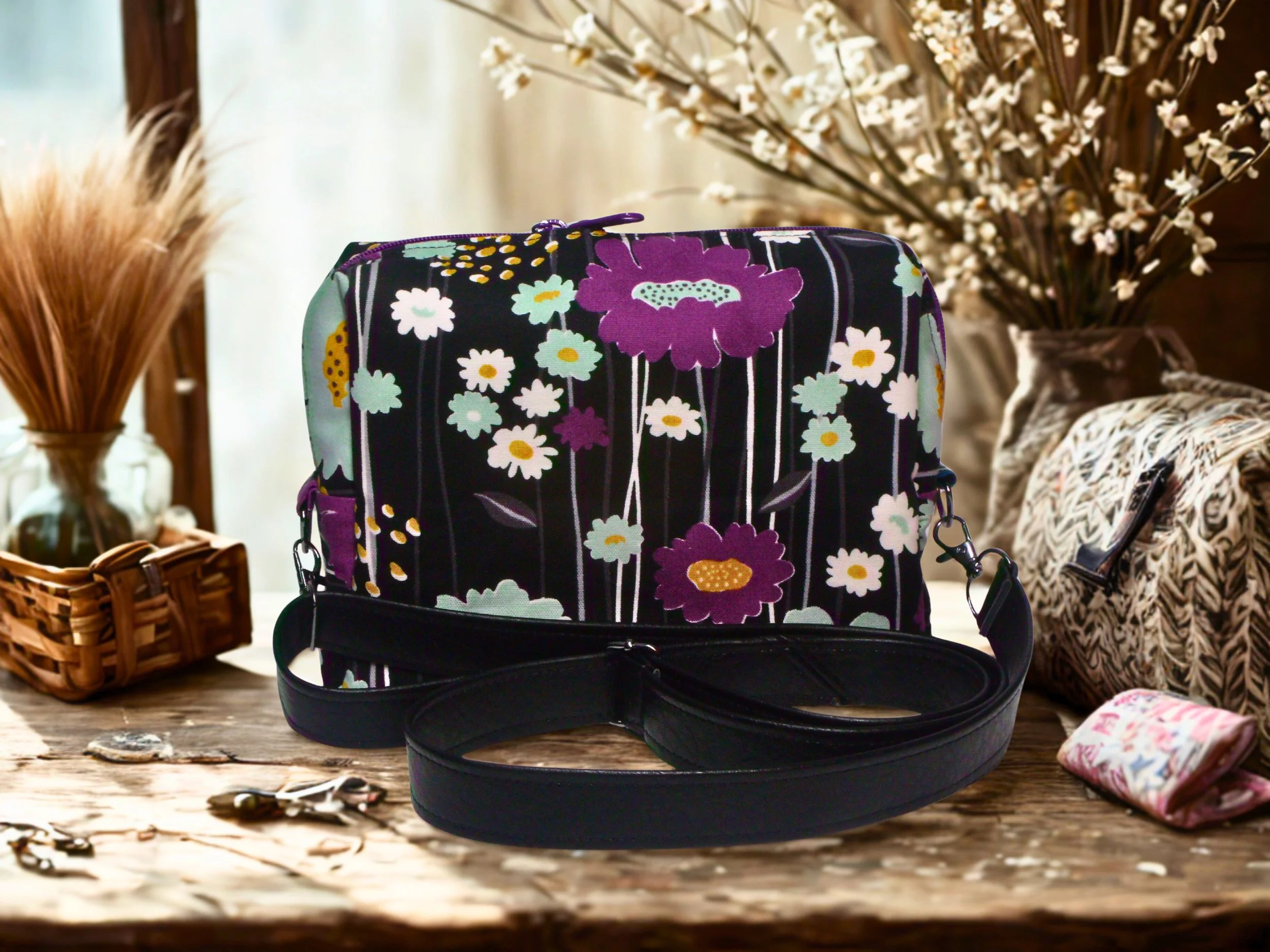 Canvas Crossbody Bag Handmade Small Shoulder Bag Cotton Canvas Purse Zipper Crossbody Bag Casual Everyday Bag Gift for Her