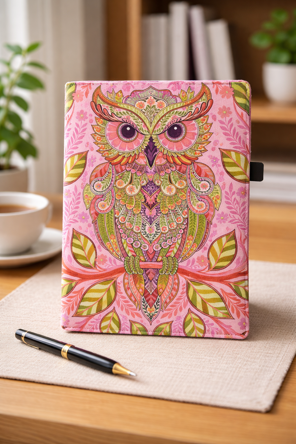 Handmade Tula Pink Hootie Journal Cover – Fabric Notebook Sleeve with Pen Loop & Card Pockets