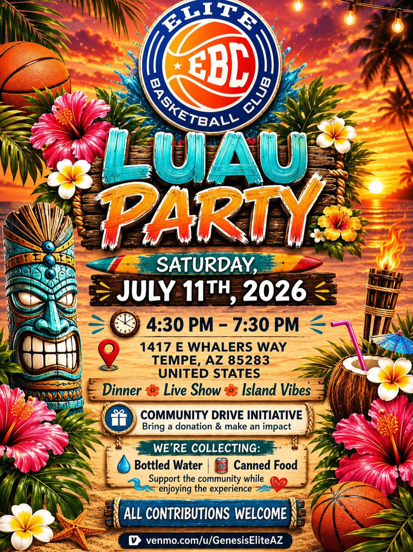 🌺🏀 Aloha, EBC Family! 🏀🌺

We&rsquo;re bringing the island vibes to Tempe! 🌴☀️

Join us for the EBC Luau Party as we celebrate our community, connect with friends and families, and give back to those in need.

📅 Saturday, July 11
🕟 4:30 PM &nda