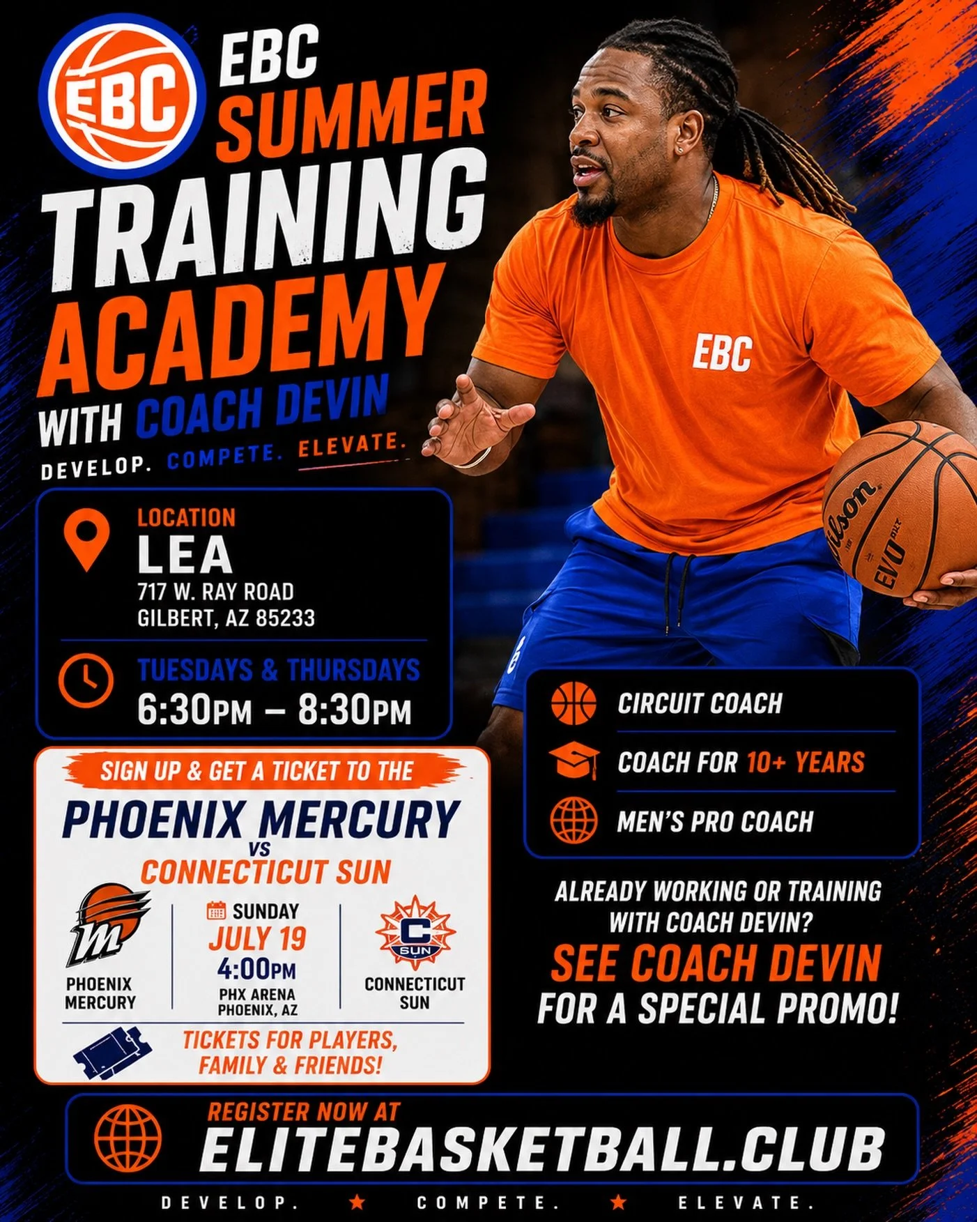 🚨 SUMMER TRAINING JUST GOT BETTER. 🏀🔥

Ready to level up your game?

Join Coach Devin this summer for high-energy, skill-focused training designed to help players build confidence, improve fundamentals, and compete at the next level.

📍 Leading E
