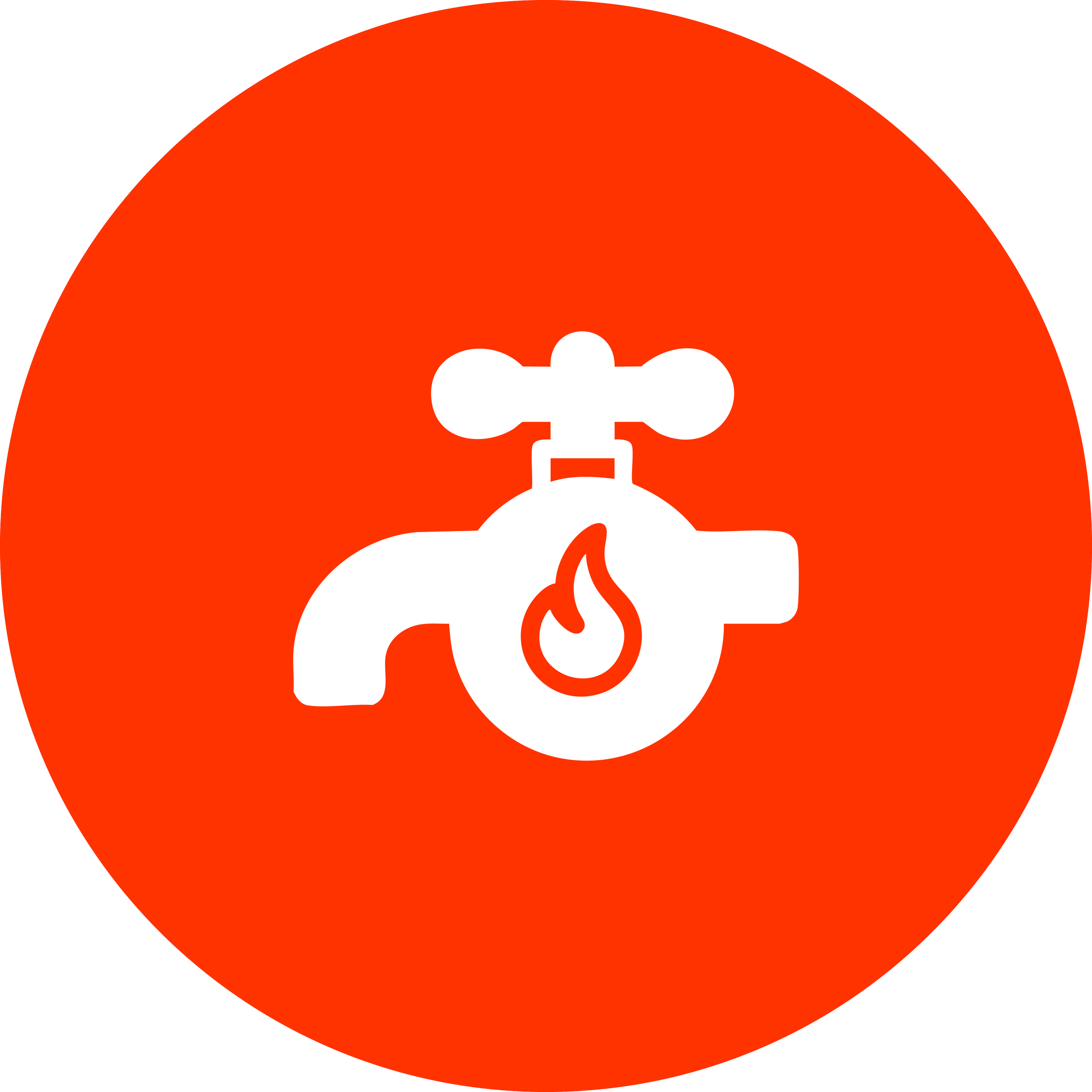 Fire hydrant with a flame symbol on it inside a red circle, indicating fire safety.