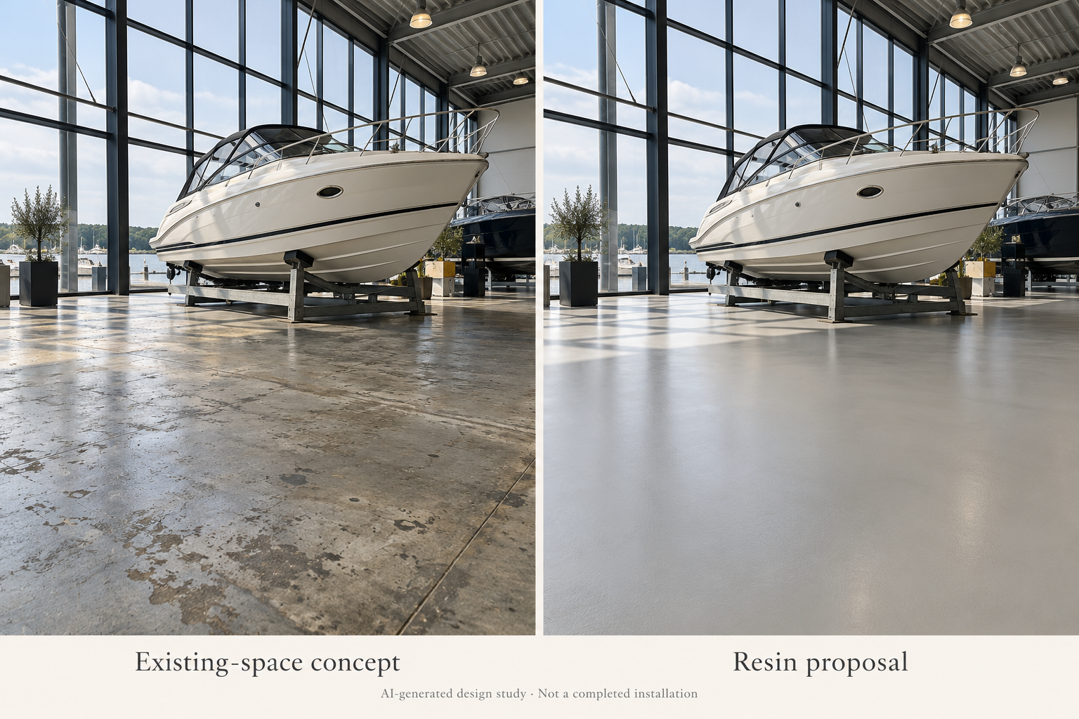 BOAT SHOWROOMS · A continuous floor for an indoor display space.