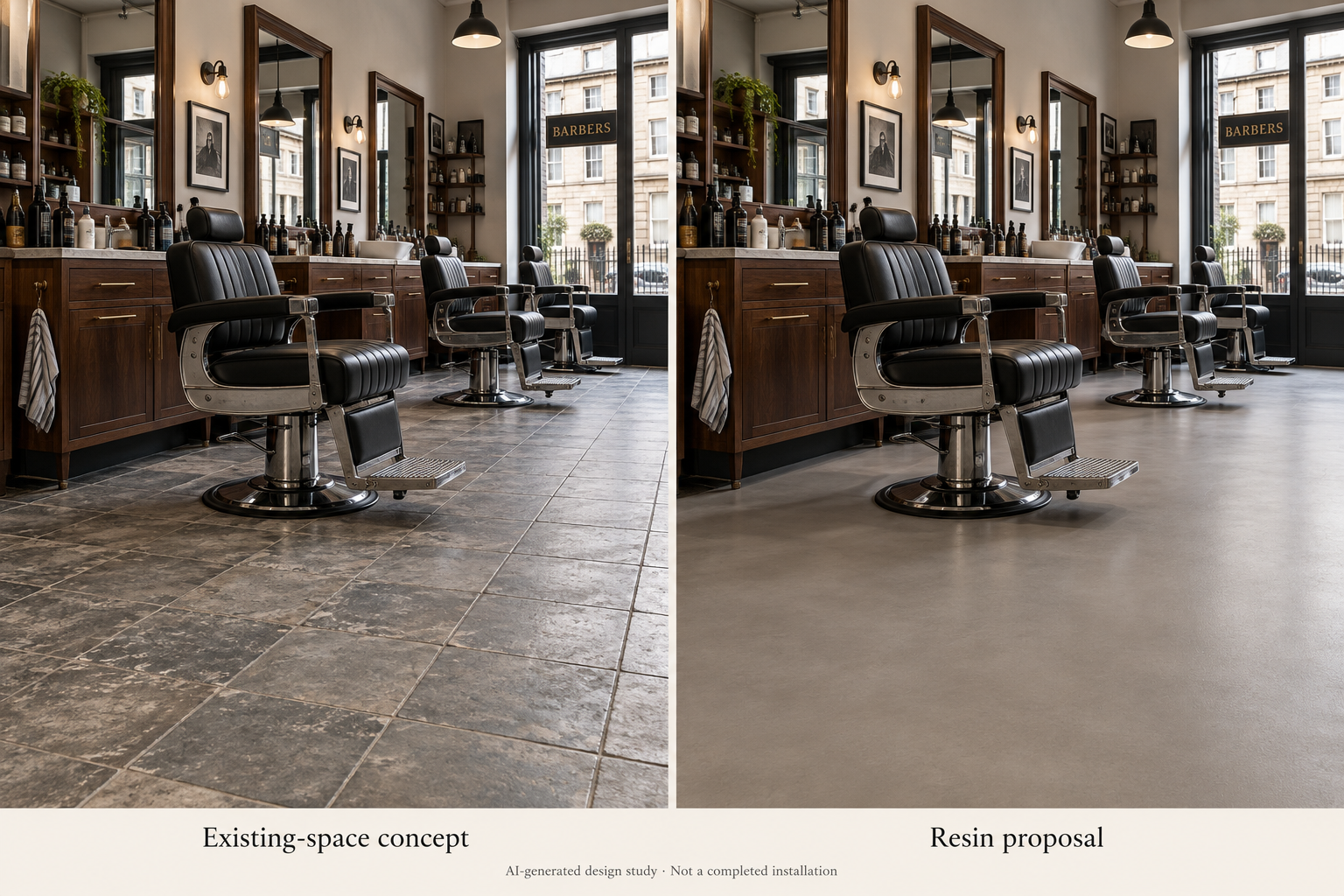 BARBERSHOPS · A warm grey mineral finish.