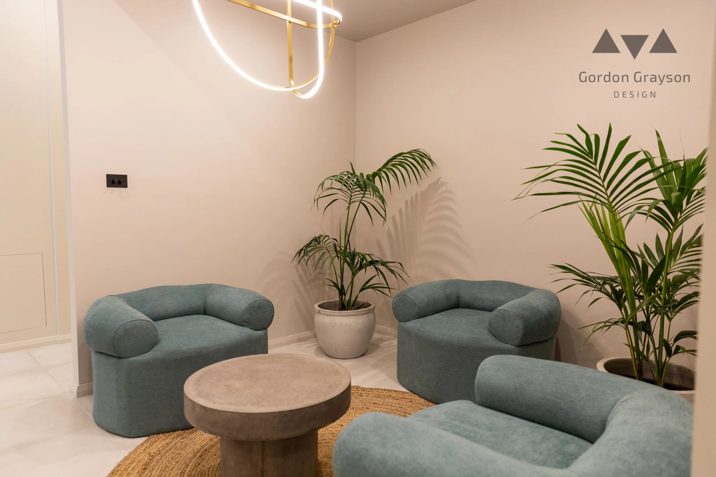 Aesthetic Clinic waiting room with custom shop build and fit out by local high end experienced commercial builder near busselton western australia