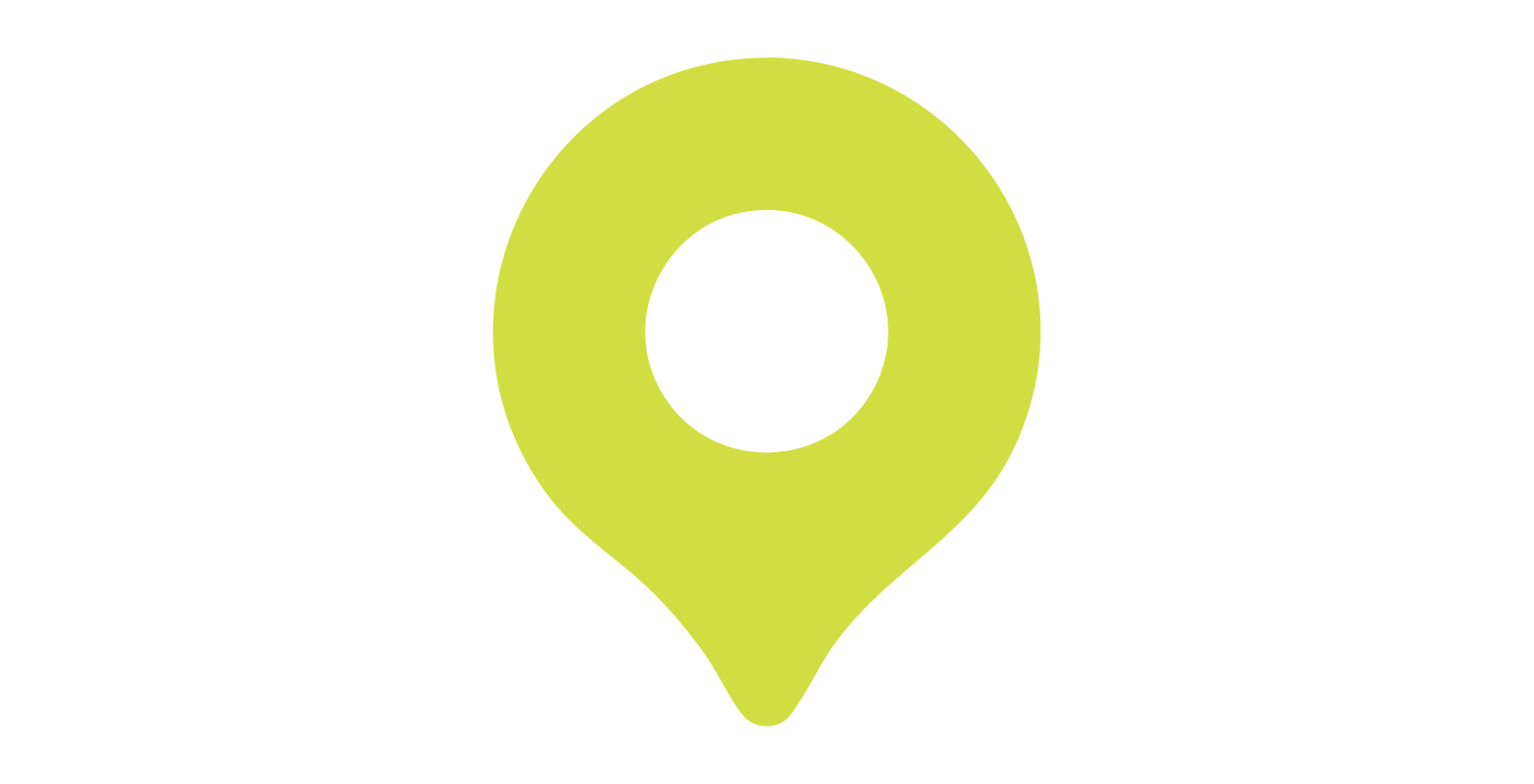 Green map pin icon with black center, on white background.
