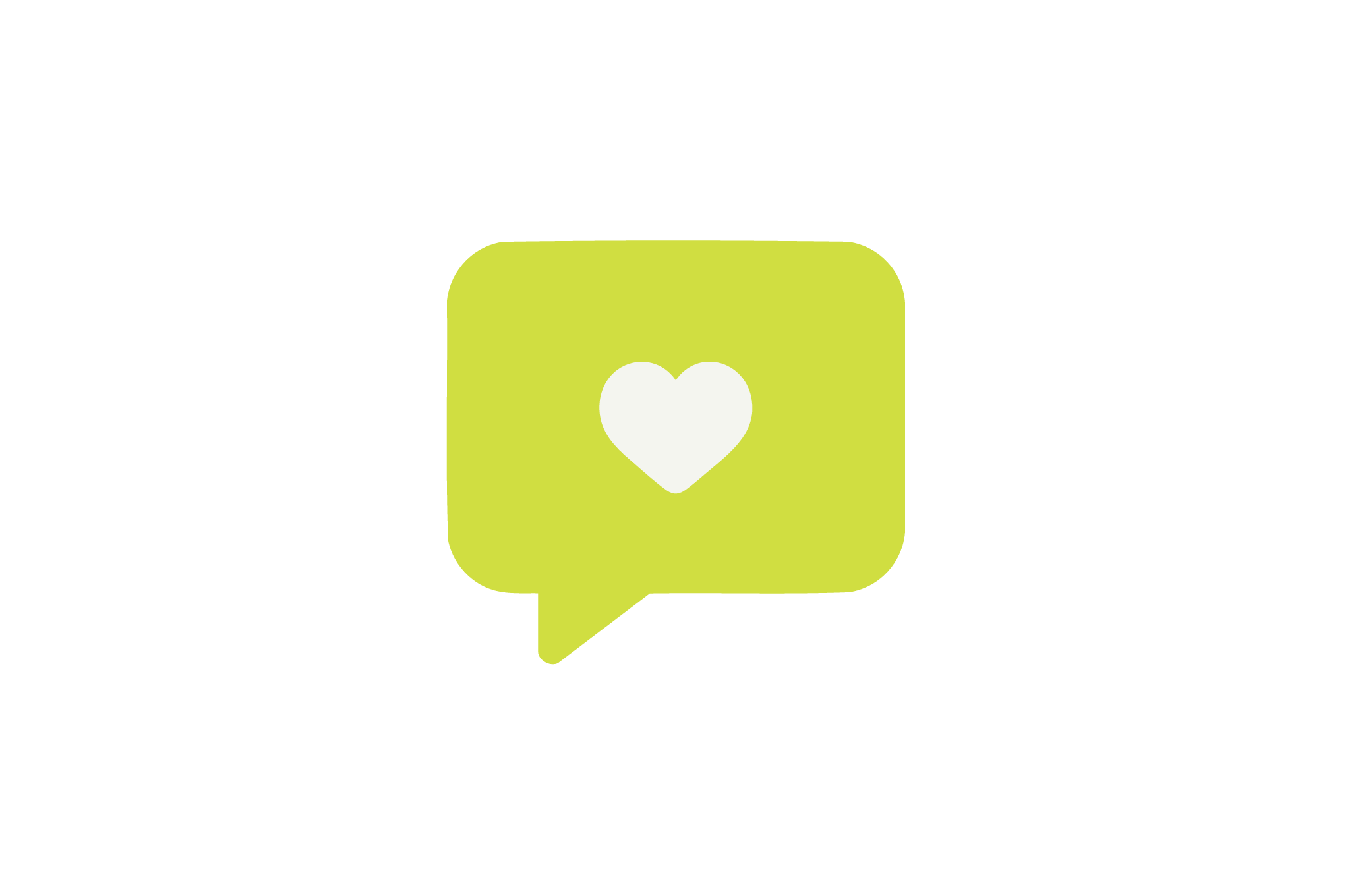 Social media icon with a speech bubble containing a white heart in the center.