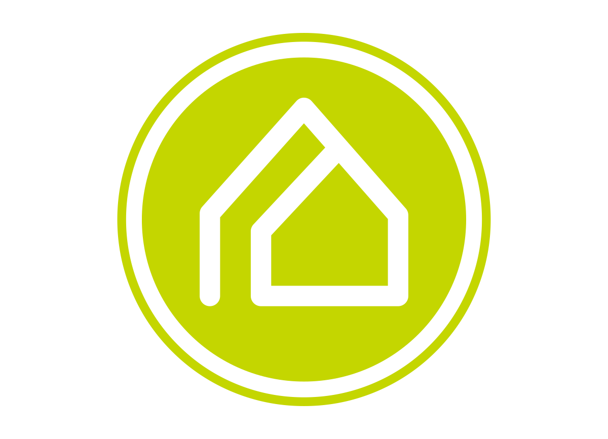 Naturaliste building co logo icon, a lime green circular logo with a black house outline inside.