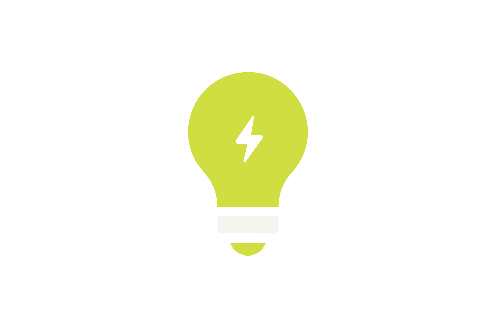 Stylized green light bulb with a black lightning bolt inside, surrounded by black borders.