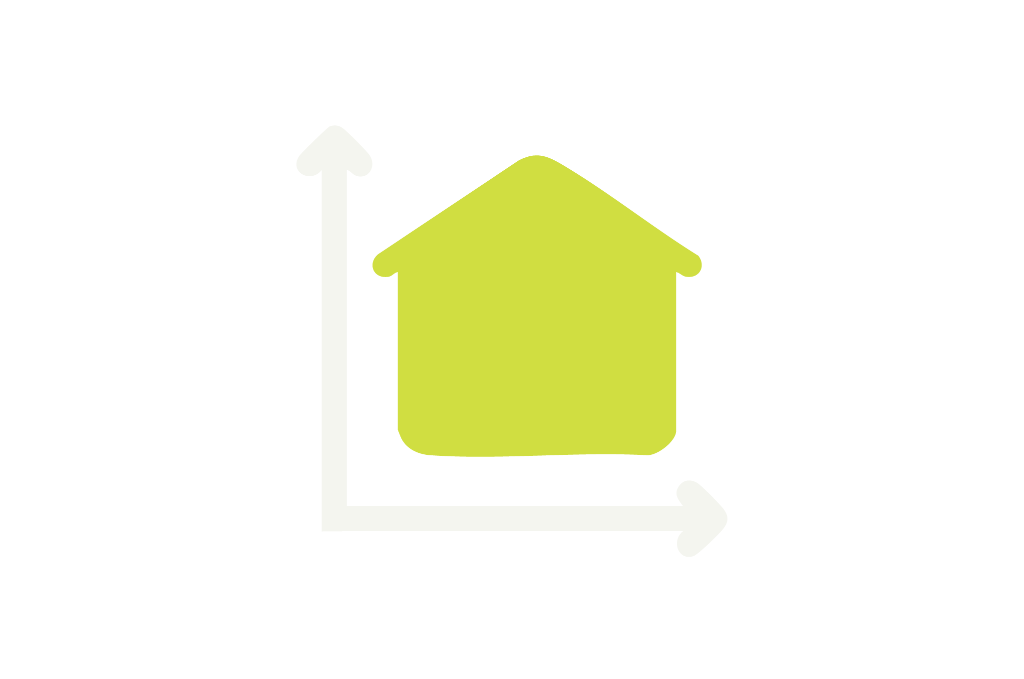 Green house-shaped icon on a black background with white axes