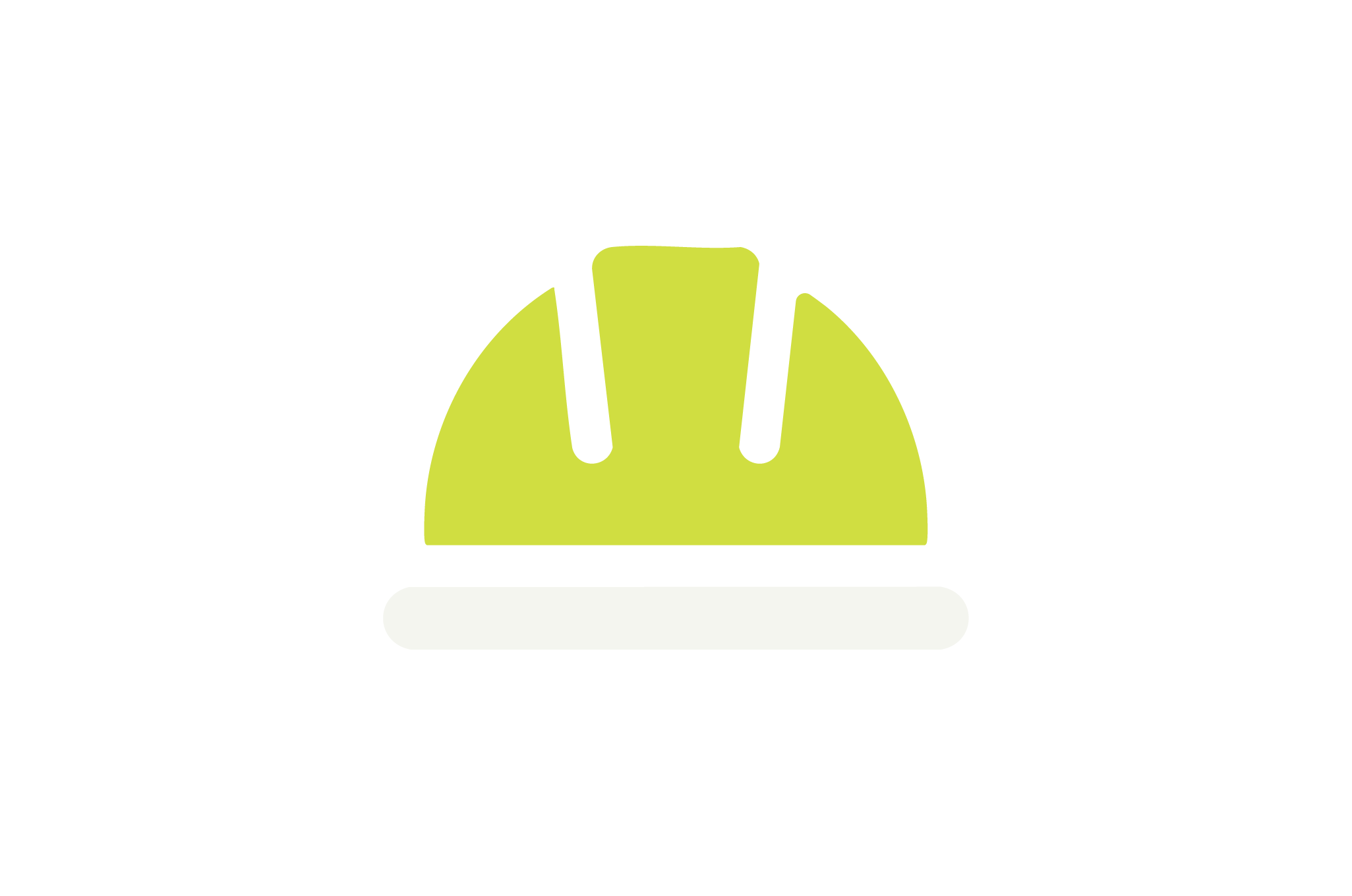 Illustration of a yellow hard hat with black straps and a white brim.