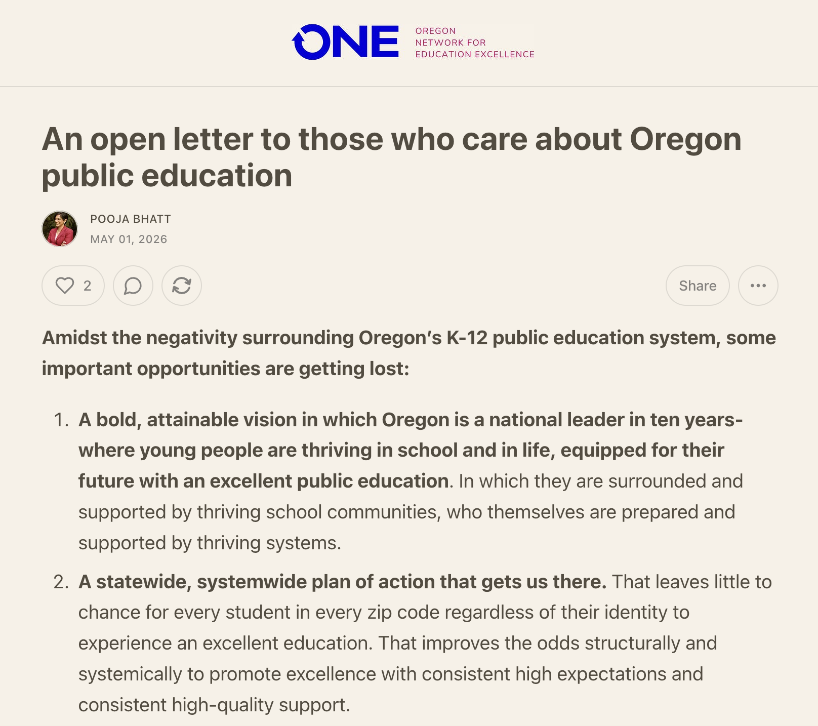 An open letter to those who care about Oregon public education