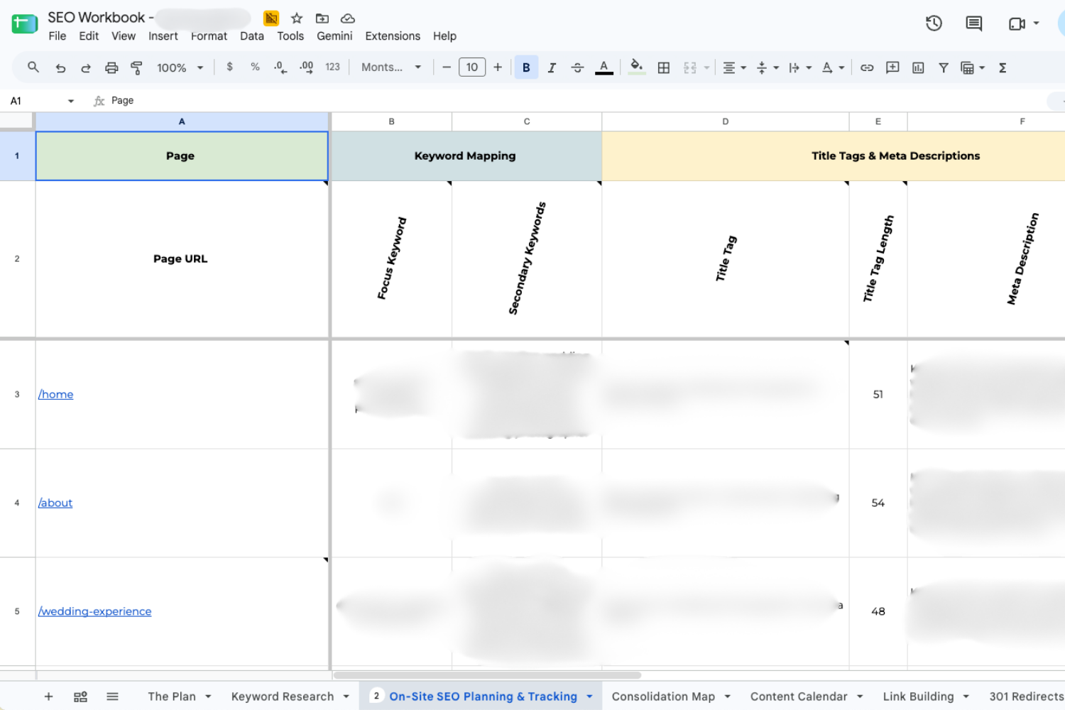 SEO keyword research sheet for service providers by Sunday Muse Design®