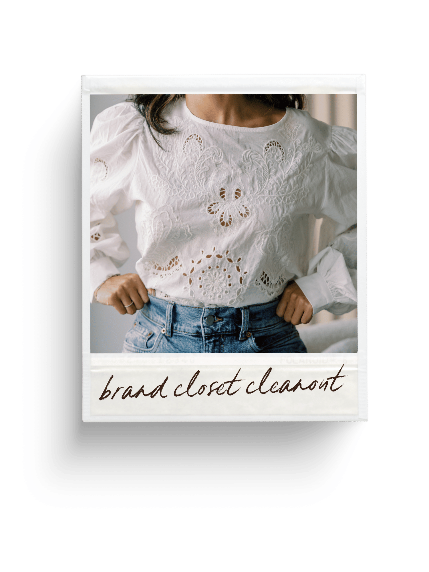 polaroid of woman wearing white blouse