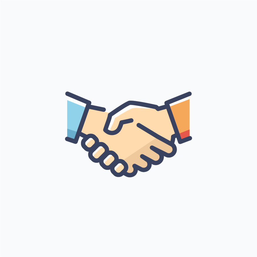 Illustration of a handshake between two people, symbolizing agreement or partnership.