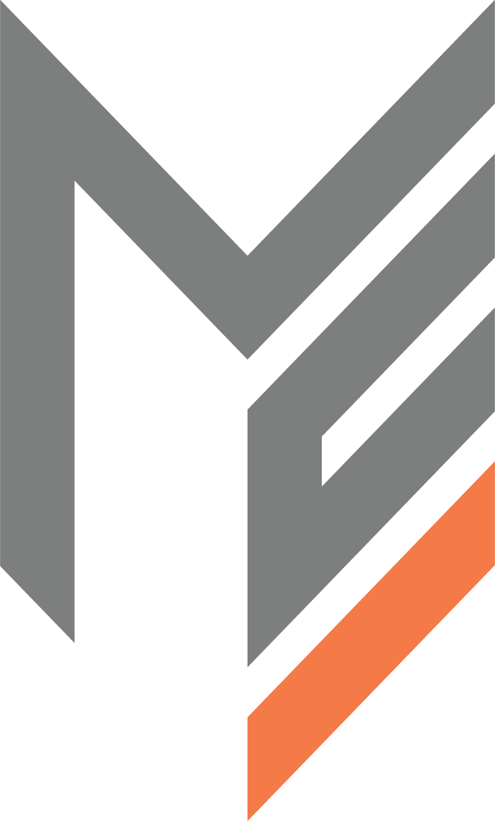 The image features a black background with an abstract geometric design consisting of gray and orange lines and shapes.