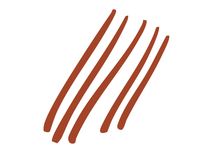 Drawing of five brown lines resembling bacon strips on a black background.