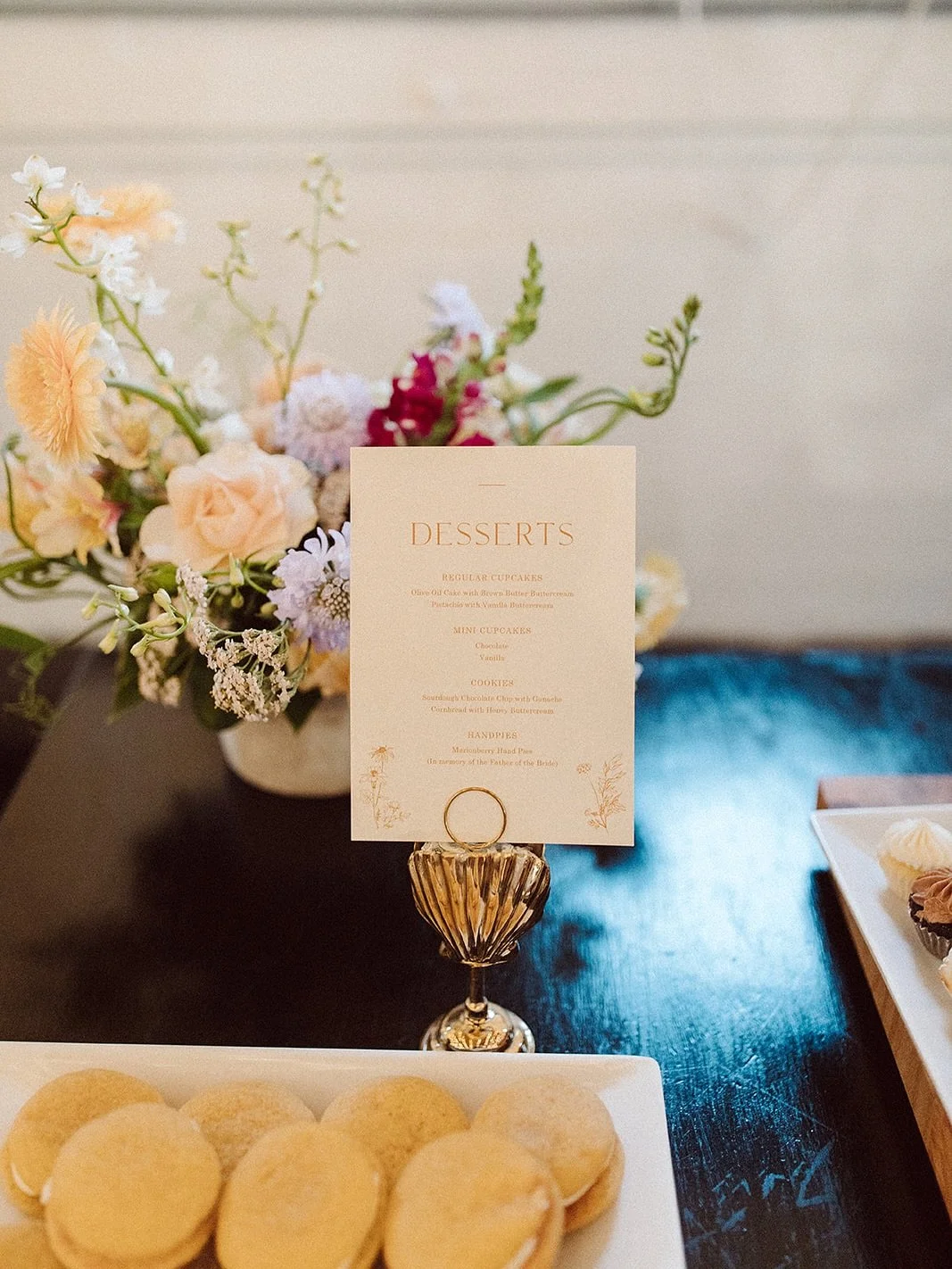 Don&rsquo;t forget to dress up the dessert table! Repurposing bridal party bouquets to the reception dining tables, dessert or bar areas can be a great way to free up some of your floral budget, and to enjoy flowers longer. Let&rsquo;s make the most 