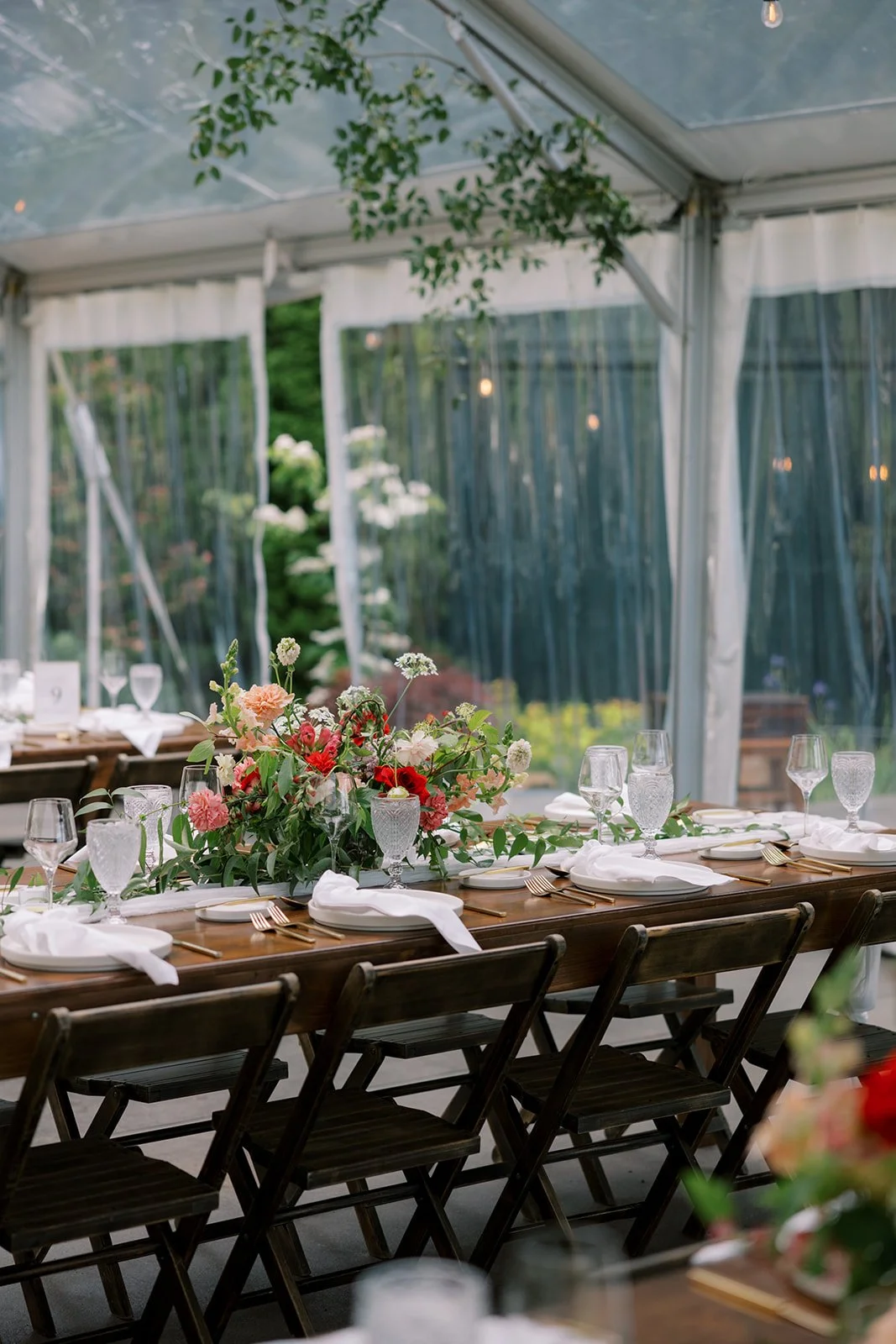 reception florals and tent greenery
