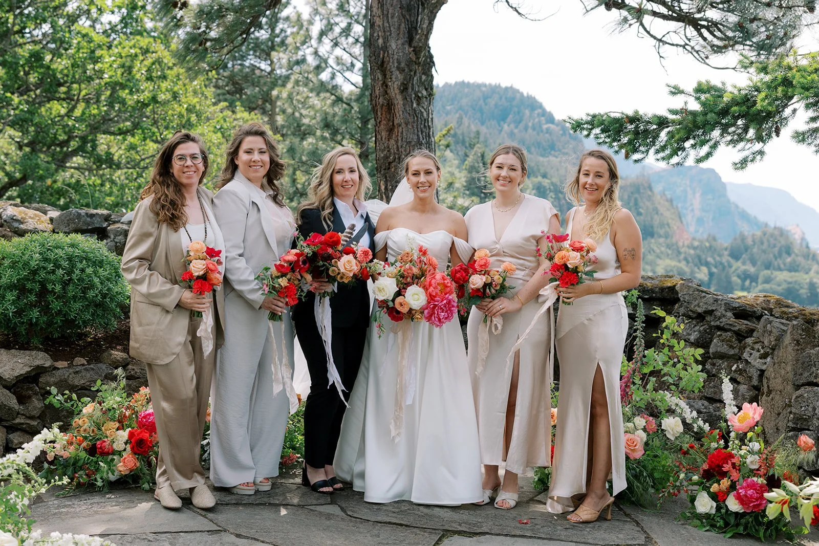 wedding party bouquets and altar flowers