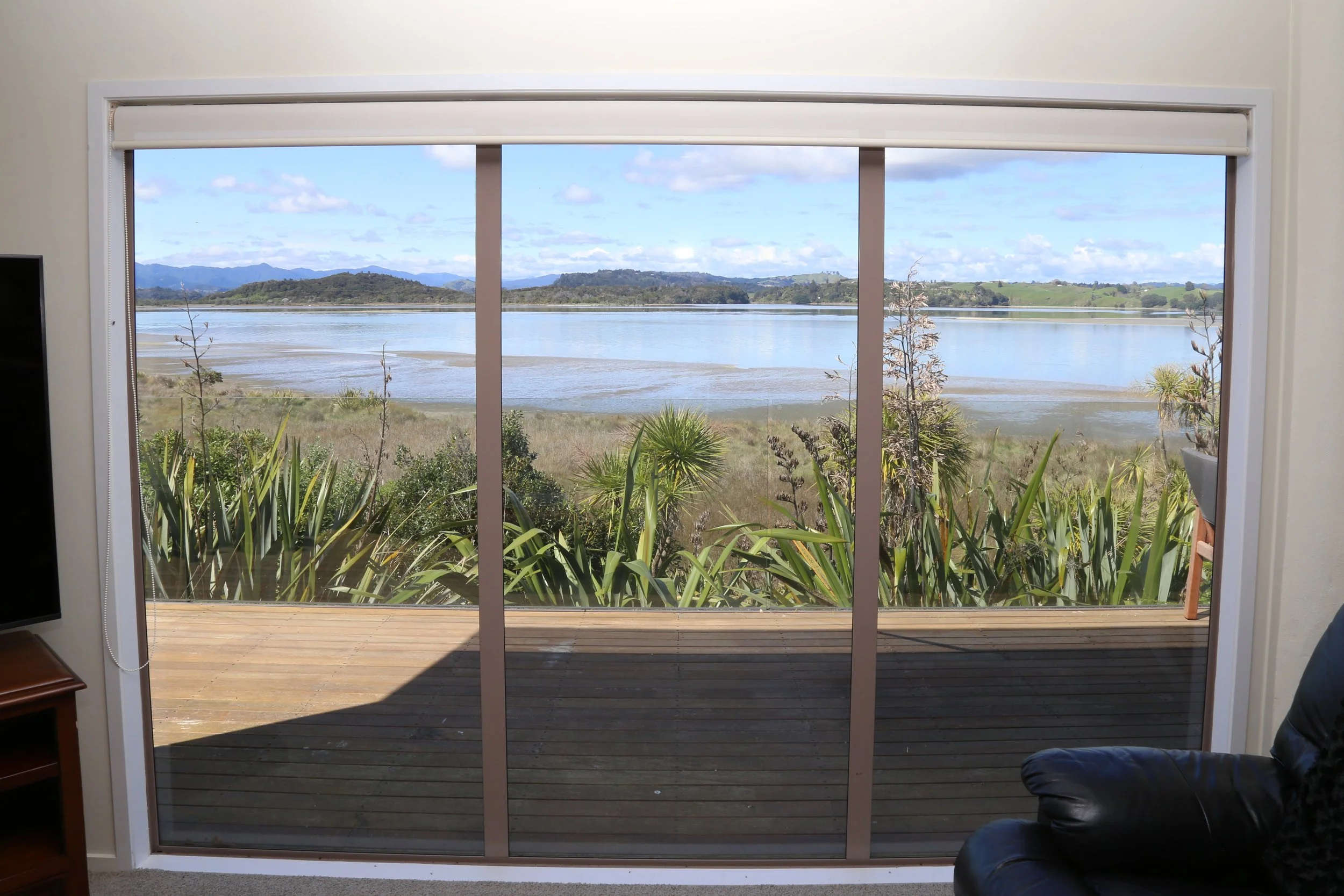 main view from lounge windows over deck