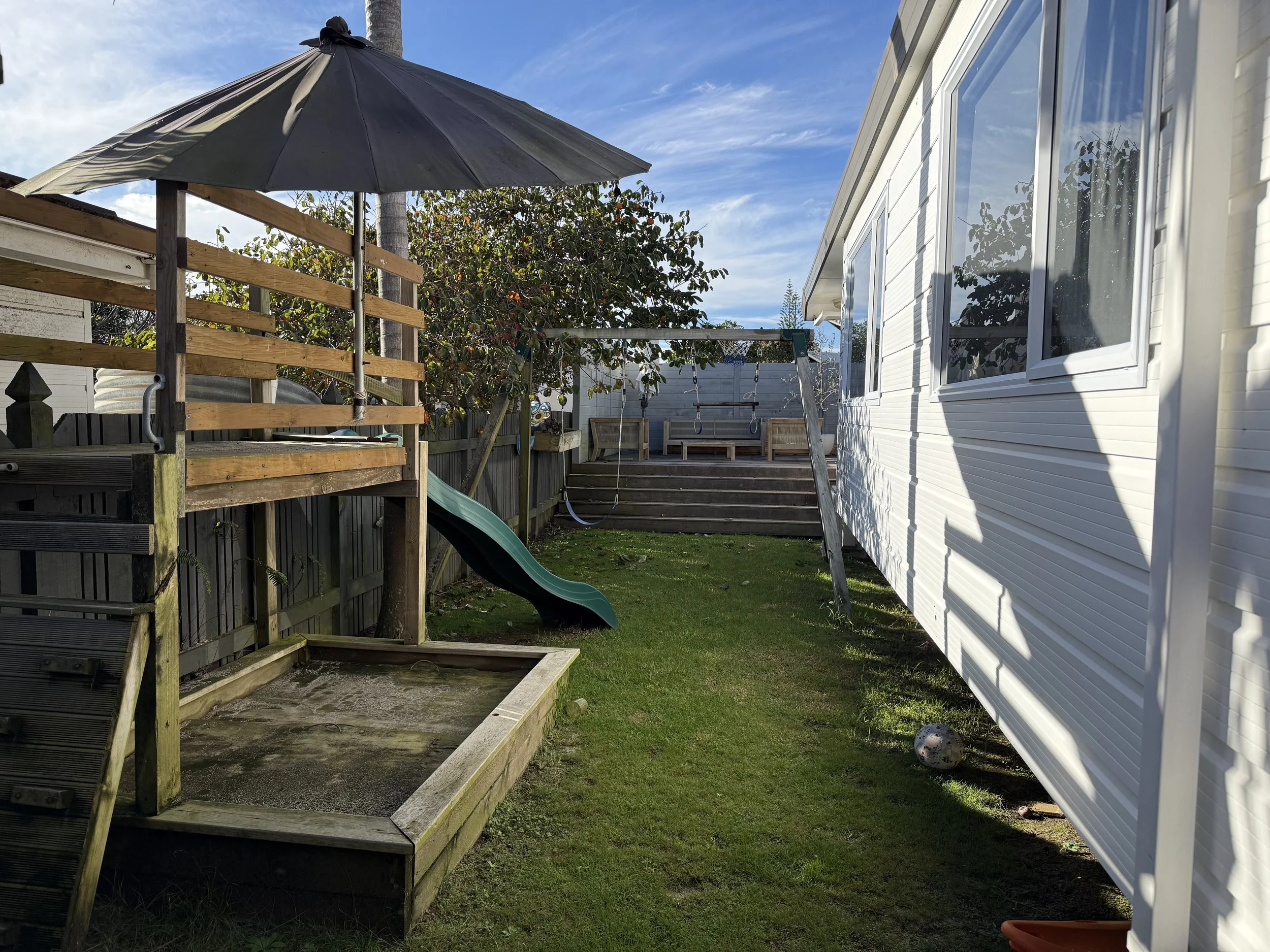 fully fenced section with lots of kids activities