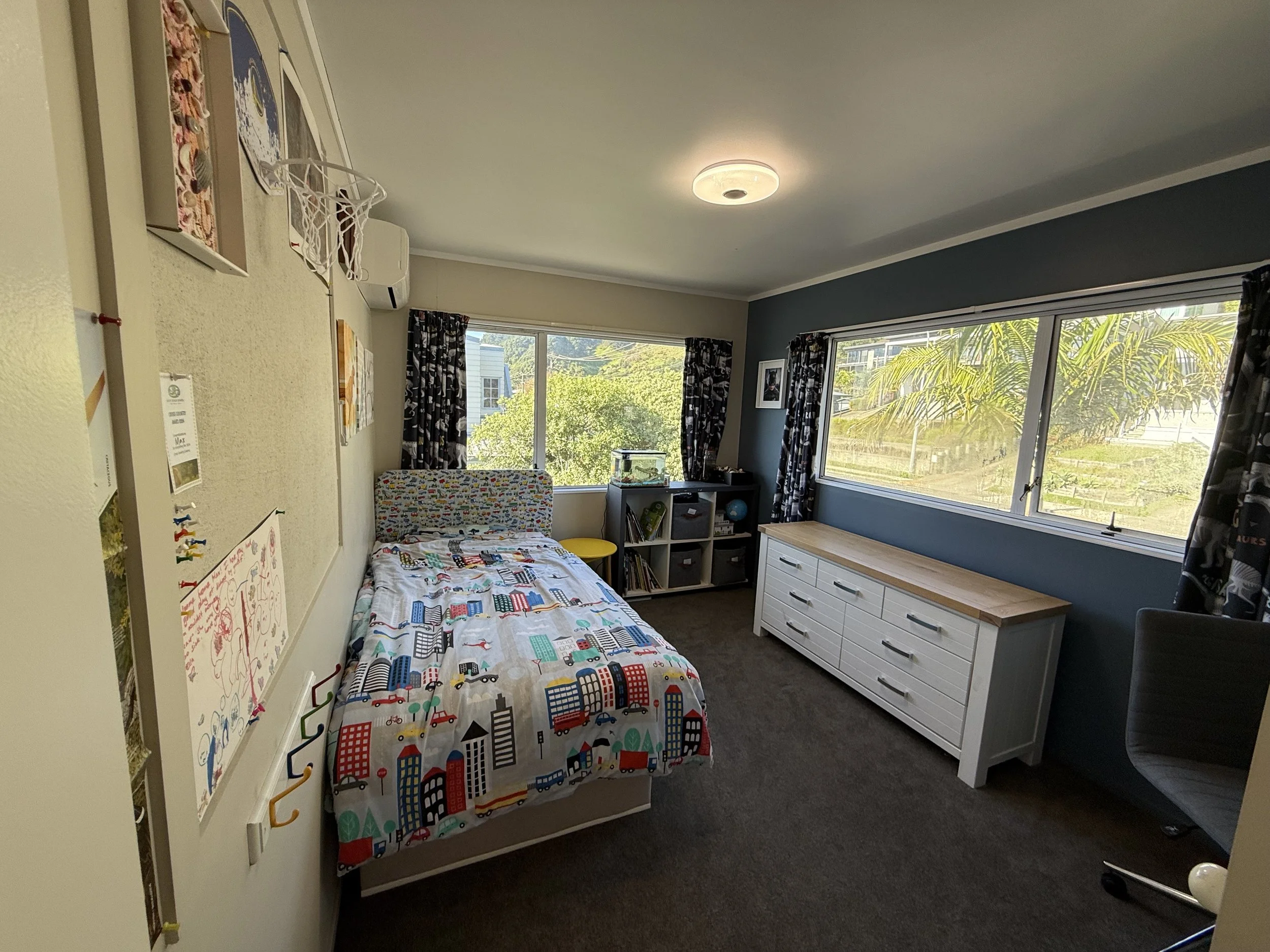 Upstairs king single bed with trundler bed