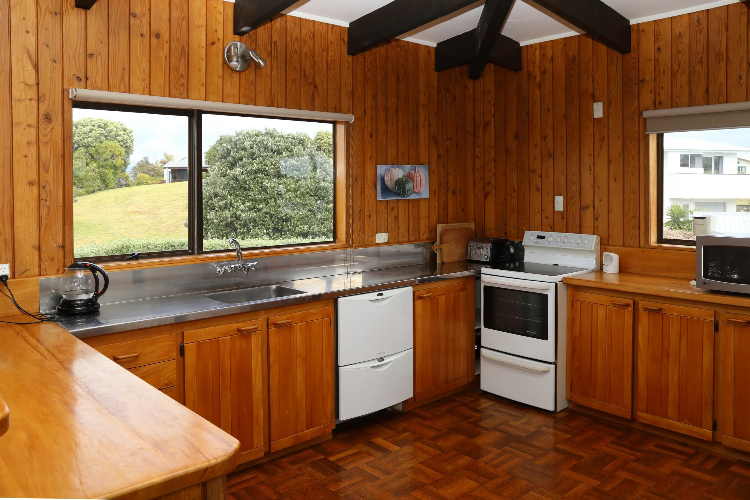 Big fully equipped kitchen - dishwasher, microwave, guest fridge/freezer, coffee peculator + plunger