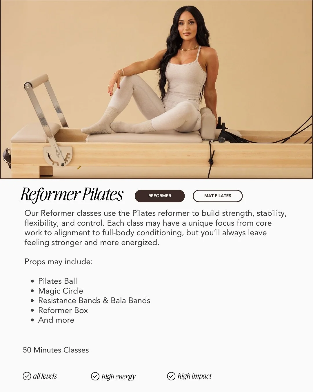 Reformer vs. Mat Pilates, what&rsquo;s the difference?
Both follow the authentic Joseph Pilates method, built on control, precision, breath, and mindful movement. The foundation is the same&hellip; only the equipment changes.

✨ Reformer Pilates uses