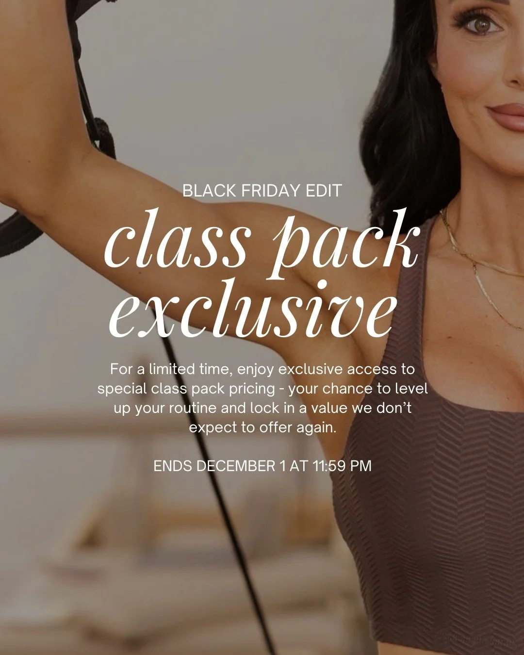 Consider this your invitation to indulge.
My Black Friday Edit is here, class packs at their most coveted price point of the year + 50% off all merch (excluding socks).

Black Friday through Cyber Monday only.
A once-a-year moment&hellip; curated to 