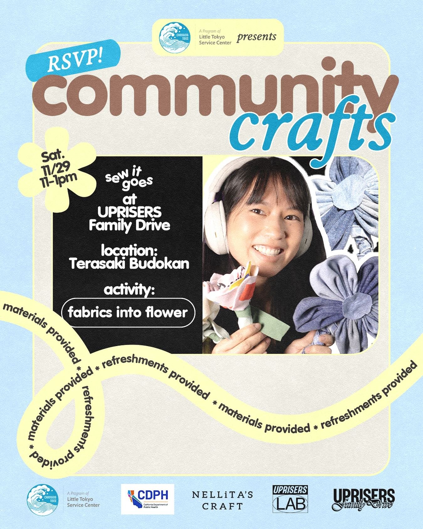 Are you thready for this? Changing Tides is teaming up with UPRISERS and Nellita&rsquo;s Craft for a workshop series in Little Tokyo. Join us for the Uprisers Family Drive at the Terasaki Budokan on Saturday November 29th from 11am to 1pm to turn fab