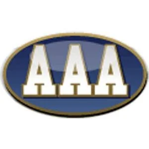 Oval logo with a dark blue background and gold border, featuring three large white letters 'AAA' in the center.
