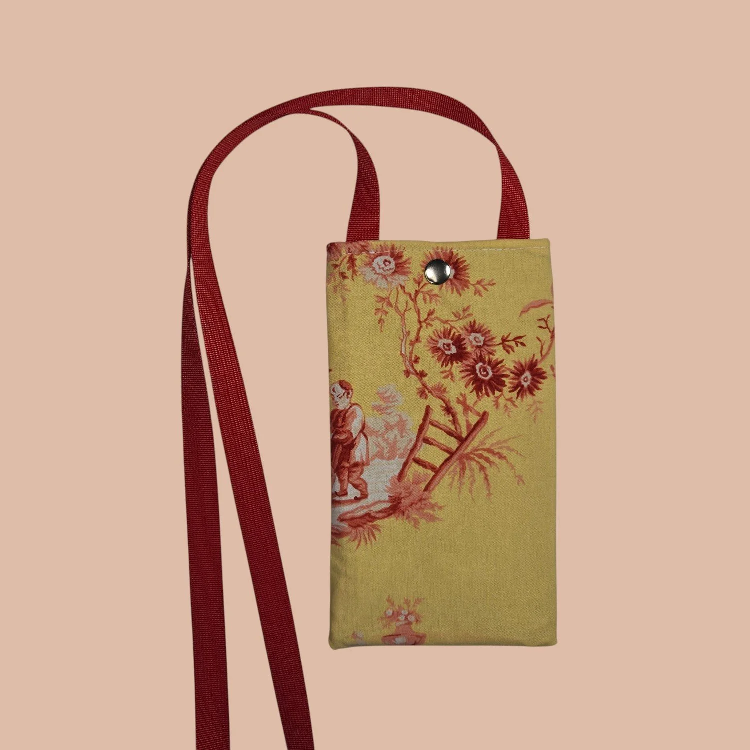 Crossbody Cell Phone Bag - Japanese Art Print - Yellow/Red Ladder