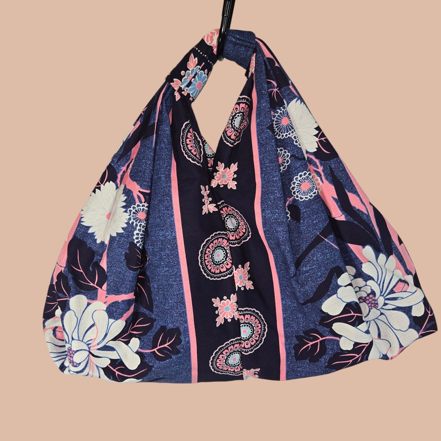 Poof Bag - Blue/Pink Floral