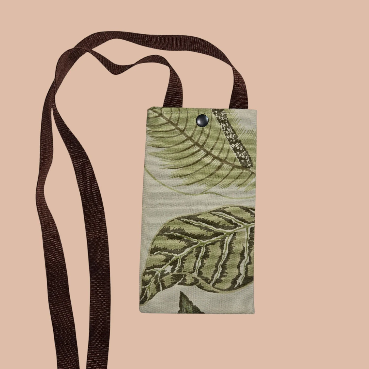Crossbody Cell Phone Bag - Large Leaves Green