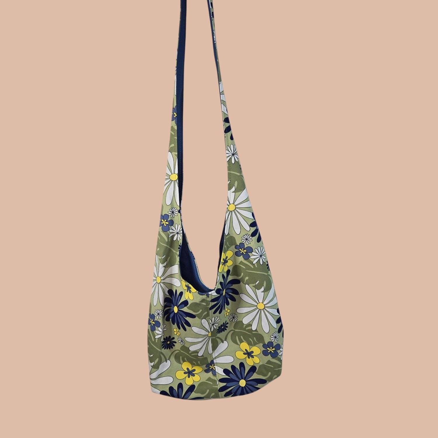 Hobo Crossbody Bag - Green/Flowers 70's Vibe