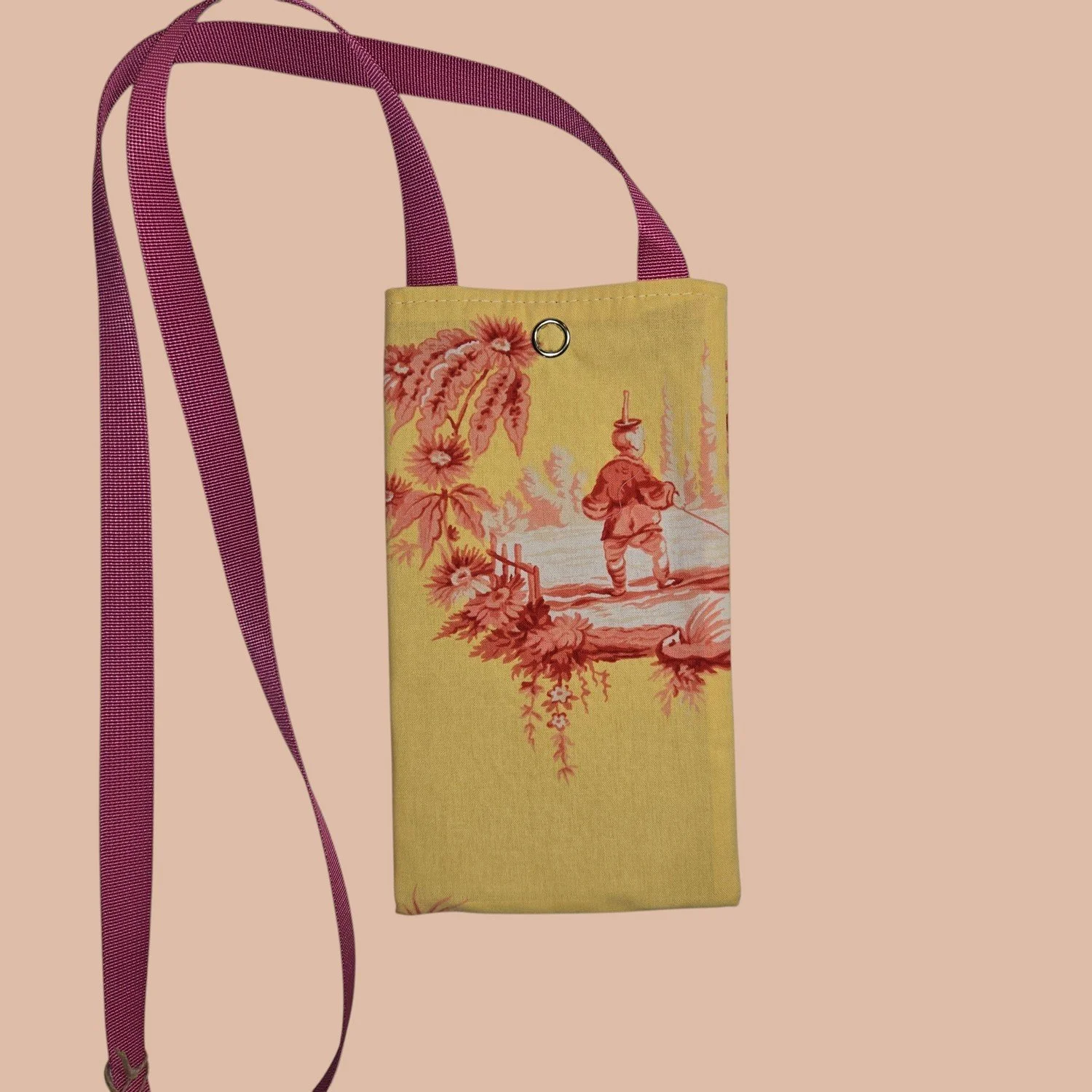 Crossbody Cell Phone Bag - Japanese Art Print - Yellow/Red Fishing