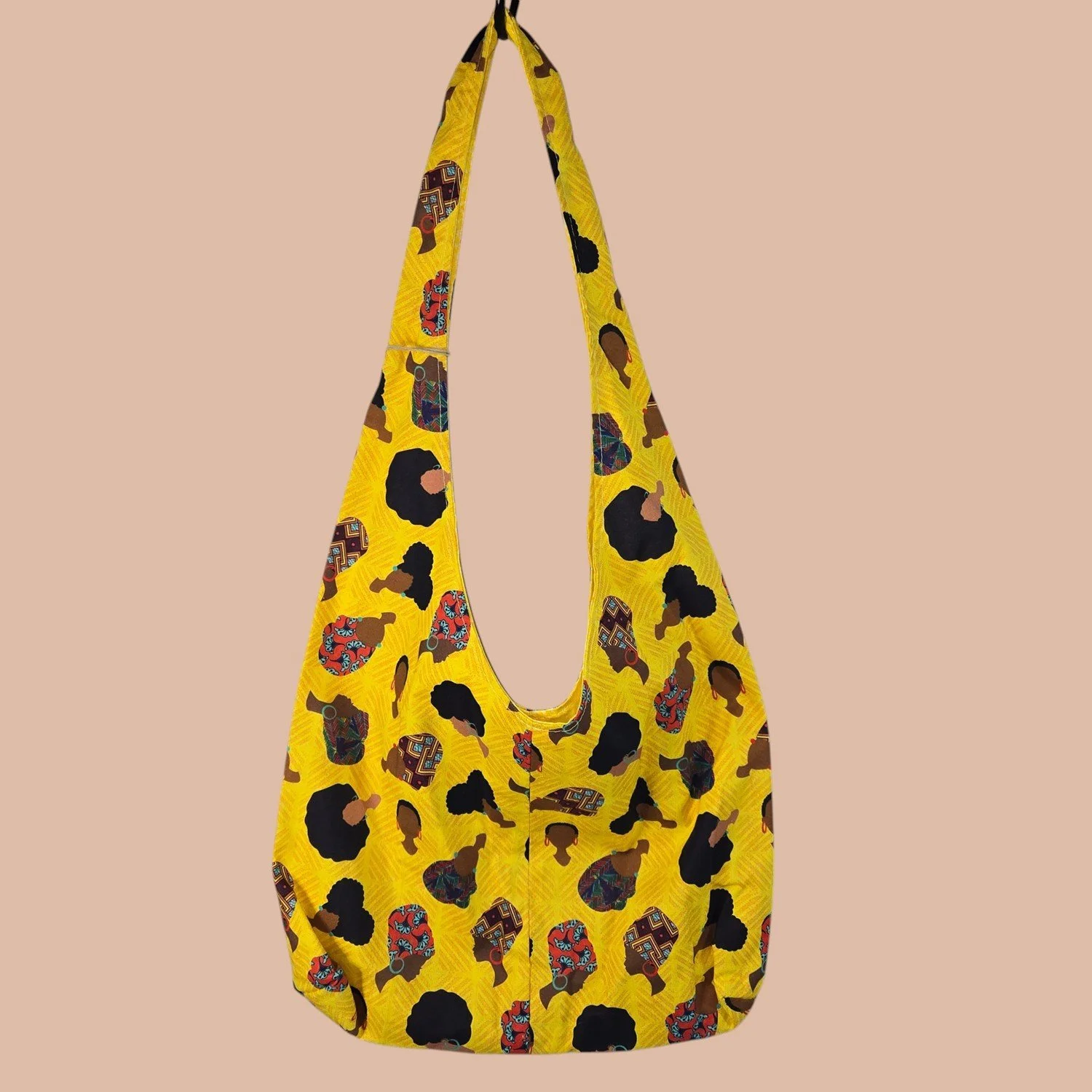 Hobo Shoulder Bag - African Print - Yellow/ Women