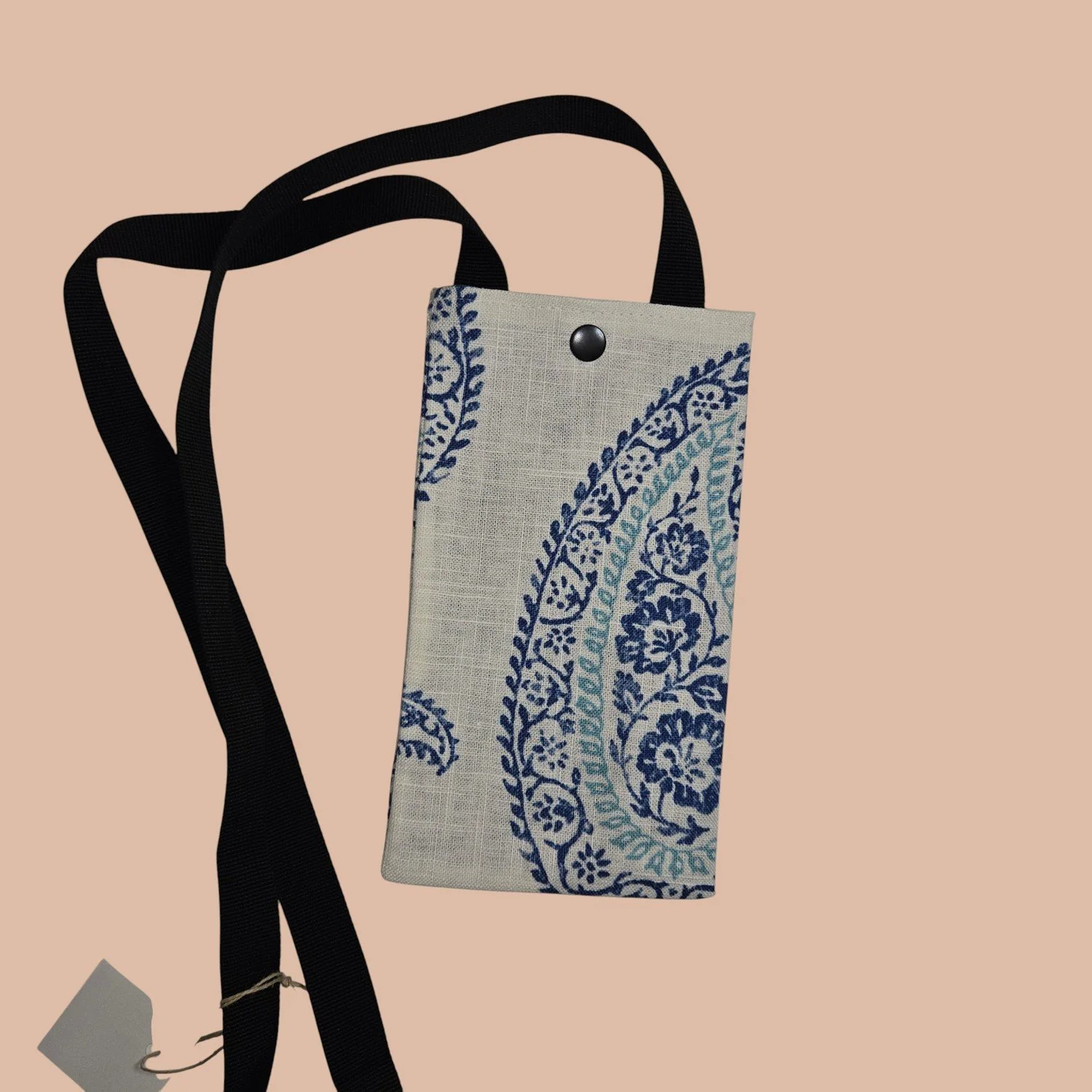 Crossbody Cell Phone Bag - Indian White Teal/Green Print