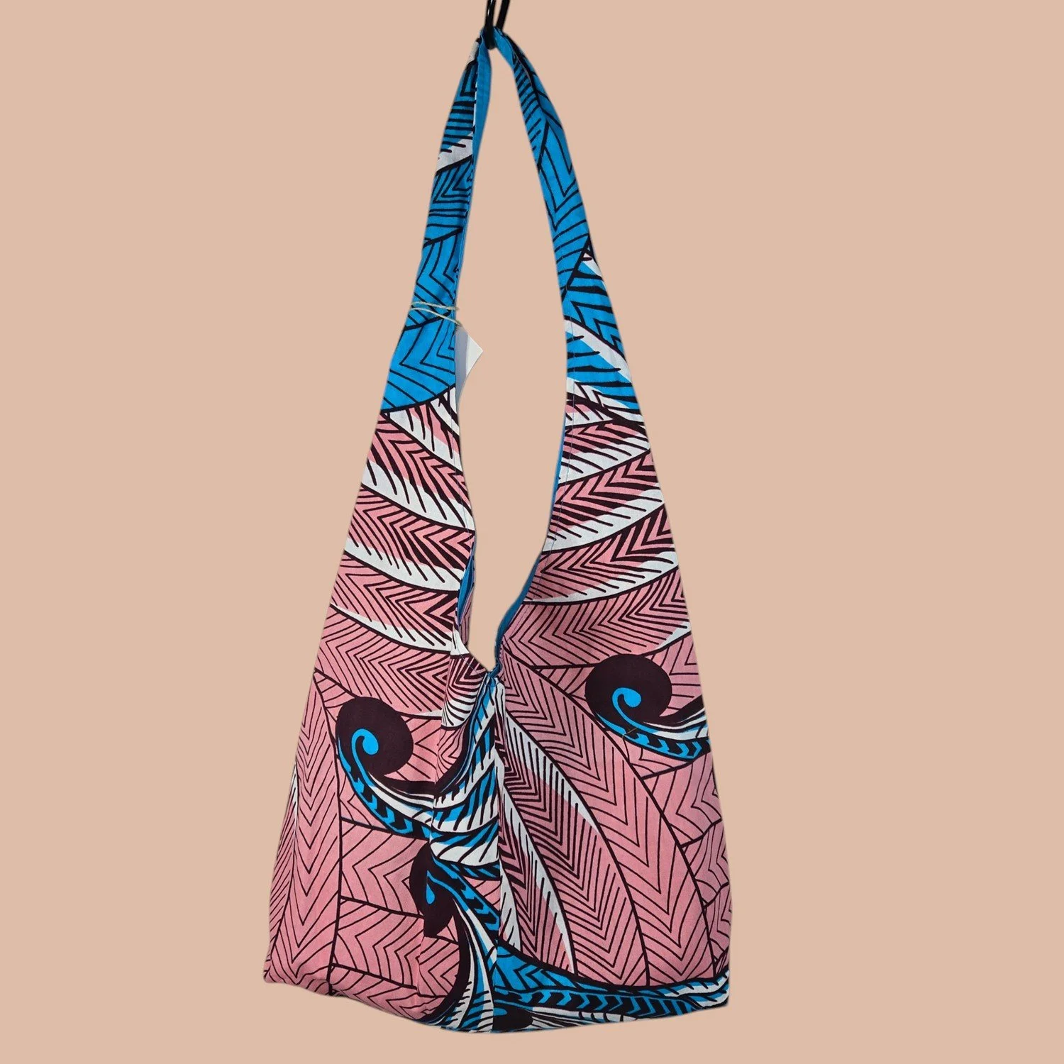 Hobo Shoulder Bag - African Print - Pink/Blue