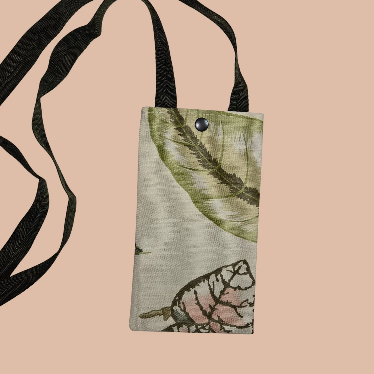 Crossbody Cell Phone Bag - Leaves Green/Pink