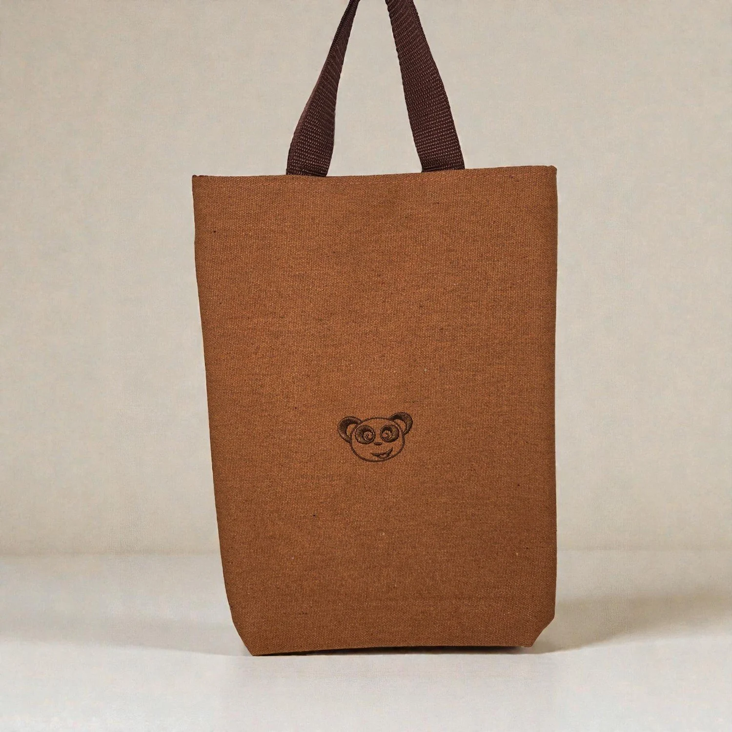 Embroidered Panda Tote Bag - Rust Canvas
